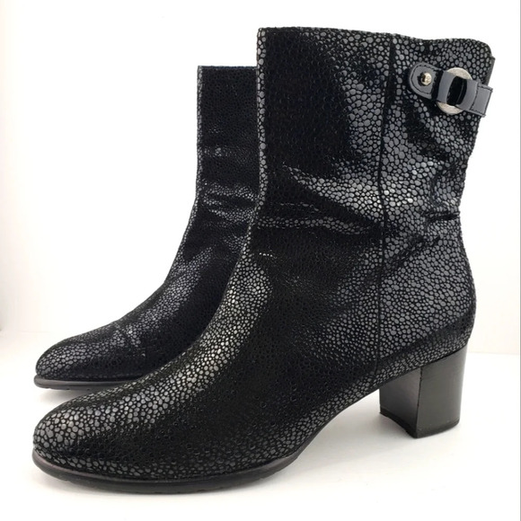 Brunella Leather Black Ankle Boots Women's Size 39.5 Side Zip Booties Sparkle - Picture 1 of 16
